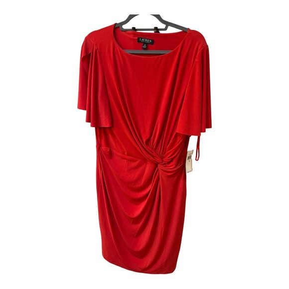 Lauren Ralph Lauren Red Twist Wrap 
Front V-Neck Dress Size 16 - Picture 1 of 8